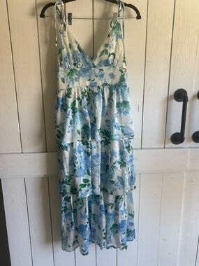 LISETTE Blue & Green Floral Midi Dress